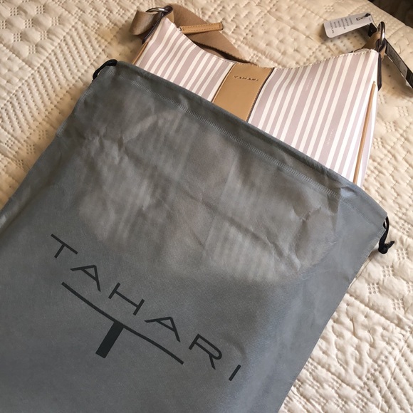 Tahari Logo Hobo sand stripe handbag including grey cover protector. - Picture 10 of 10